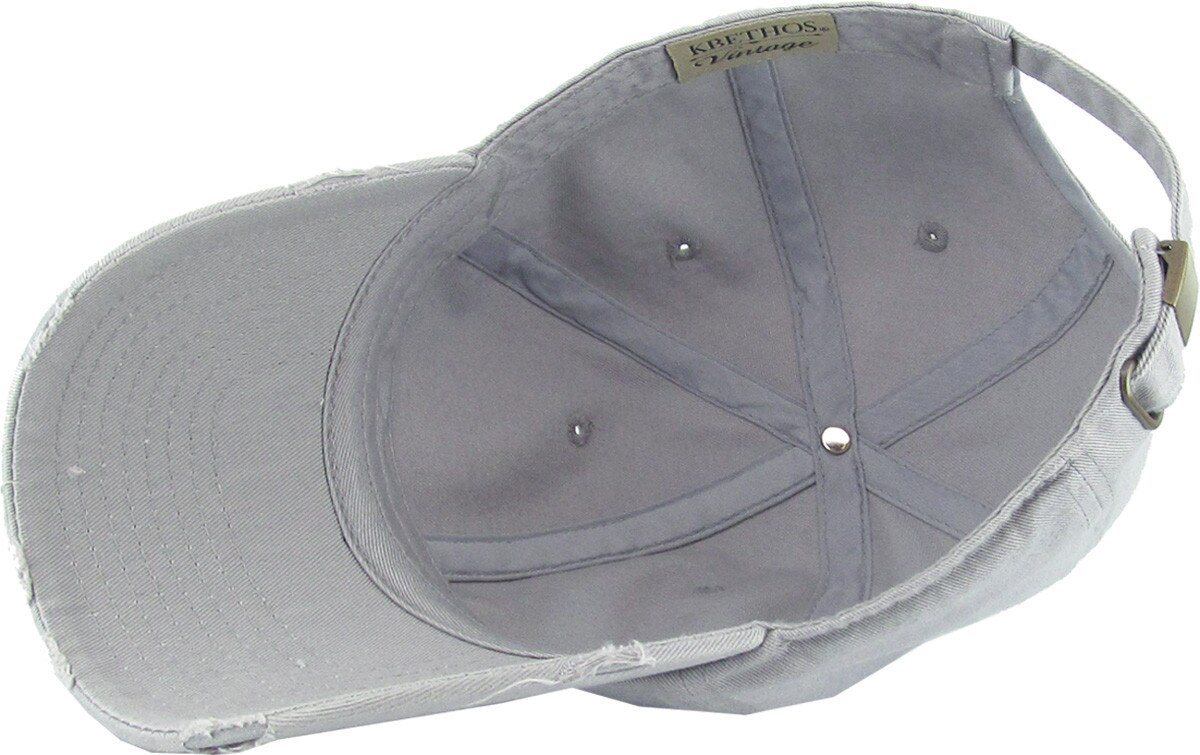 Light Gray Distressed Vintage Baseball Cap Inside Turned Over View